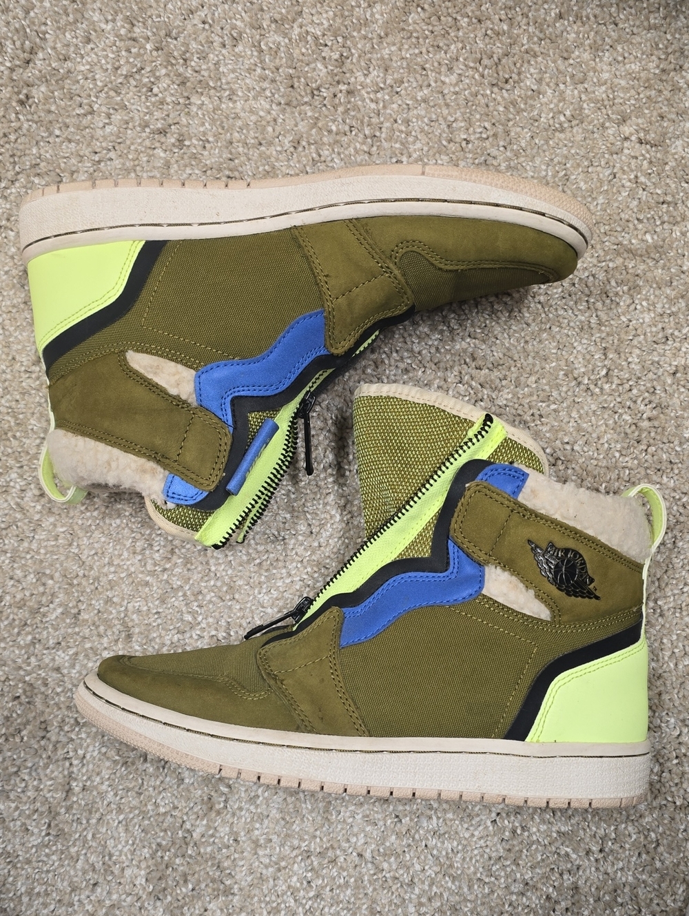 Air Jordan 1 High Zip "Utility Pack" Olive Flak Sherpa Winterized Sneakers